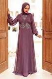 Dantelli Koyu Gül Kurusu Tesettür Abiye Elbise 9118KGK