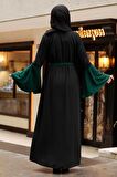 Kolları Detaylı Yeşil Tesettür  Abaya 55510Y