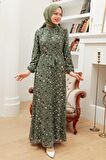 Puantiye Desenli Haki Tesettür Elbise 279065HK