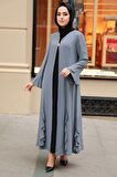 Fırfır Detaylı Gri Tesettür Abaya 1535GR