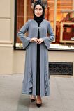 Fırfır Detaylı Gri Tesettür Abaya 1535GR