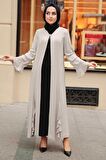 Fırfır Detaylı Bej Tesettür Abaya 1535BEJ