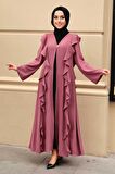 Fırfır Detaylı Gül Kurusu Tesettür Abaya 15402GK