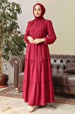 Neva Style - Kat Piliseli Bordo Tesettür Elbise 57250BR