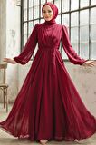 Neva Style - Balon Kol Borrdo Tesettür Elbise 5796BR