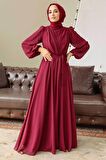 Neva Style - Balon Kol Borrdo Tesettür Elbise 5796BR