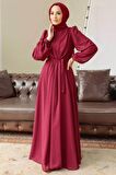 Neva Style - Balon Kol Borrdo Tesettür Elbise 5796BR