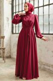 Neva Style - Balon Kol Borrdo Tesettür Elbise 5796BR