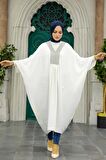 Neva Style - Yarasa Kol Ekru Tesettür Tunik 8654E