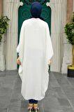 Neva Style - Yarasa Kol Ekru Tesettür Tunik 8654E