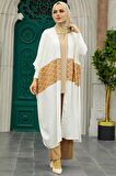 Blok Desenli Camel Tesettür Kimono 8664C