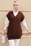 Neva Style - Kahverengi Tesettür Triko Süveter 4786KH