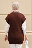 Neva Style - Kahverengi Tesettür Triko Süveter 4786KH