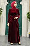 Neva Style - Bordo Tesettür Kadife Elbise 36921BR