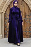 Neva Style - Mor Tesettür Kadife Elbise 36921MOR
