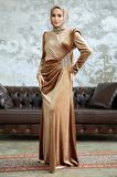Drape Detaylı Bisküvi Tesettür Kadife Elbise 36891BS