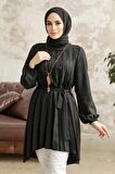 Pileli Siyah Tesettür Tunik 41233S