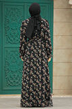 Çiçek Desenli Siyah Tesettür Elbise 29713S