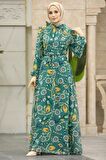 Çiçek Desenli Yeşil Tesettür Elbise 279326Y