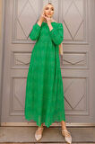 - Kol Ucu Lastikli Yeşil Tesettür Elbise 1073Y