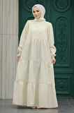 Kat Piliseli Krem Tesettür Poplin Elbise 57345KR