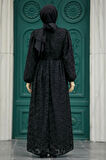 Neva Style - Desenli Siyah Tesettür Elbise 1388S