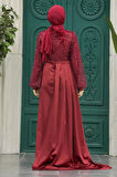 Pul İşlemeli BordoTesettür Abiye Elbise 2311BR