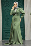 Kuyruklu Çağla Yeşili Saten Tesettür Abiye 22891CY