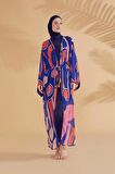 Geometrik Sax Mavisi Kimono Kaftan P2339SX