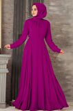 Düğme Detaylı Fuşya Tesettür Elbise 2703F