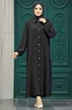 Düğmeli Siyah Tesettür İkili Takım 10101S