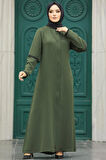 Kolları Detaylı Haki Tesettür Ferace 10091HK