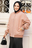Düğmeli Camel Tesettür Bomber Ceket 9263C