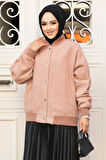 Düğmeli Camel Tesettür Bomber Ceket 9263C