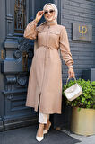 Düğmeli Camel Tesettür Tunik 645C