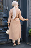 Düğmeli Camel Tesettür Tunik 645C
