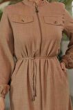 Düğmeli Camel Tesettür Tunik 645C