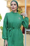 Kemerli Yeşil Tesettür Tunik 646Y