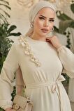 Kemerli Bej Tesettür Elbise 659BEJ