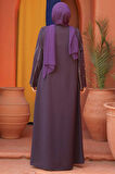 Kolları İşlemeli Mürdüm Tesettür Abaya 2634MU