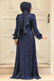 Desenli Lacivert Tesettür Elbise 23272L