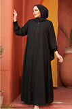 Fermuarlı Siyah Tesettür Abaya 26302S