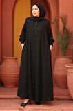 Fermuarlı Siyah Tesettür Abaya 26302S