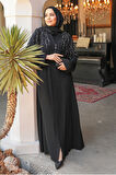 Boncuk İşlemeli Siyah Tesettür Abaya 29110S