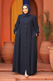 Düğmeli Lacivert Tesettür Abaya 45283L