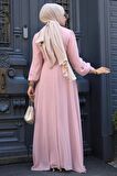 Düğme Detaylı Pudra Tesettür Elbise 2703PD