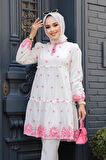 Desenli Pembe Tesettür Tunik 13821P