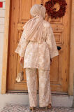 Desenli Camel Tesettür İkili Kimono Takım 12122C
