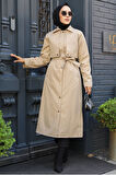 Düğmeli Bej Tesettür Trençkot 62131BEJ