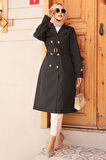 Kemerli Siyah Tesettür Trençkot 60500S
